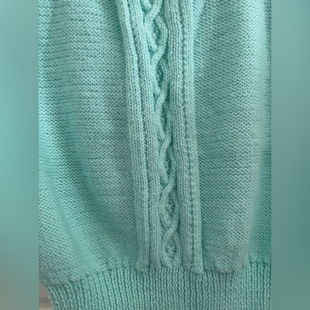 Vintage HandKnit Sweater Vest Tank Cable Knit Turquoise Blue Sleeveless Size S M - Picture 4 of 6